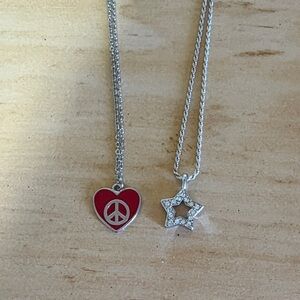 Silver and Red Peace Heart Necklace